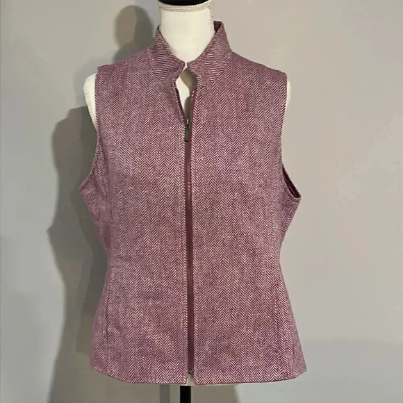 Coldwater Creek Herringbone Vest wool blend size 14 zip front - Picture 5 of 10